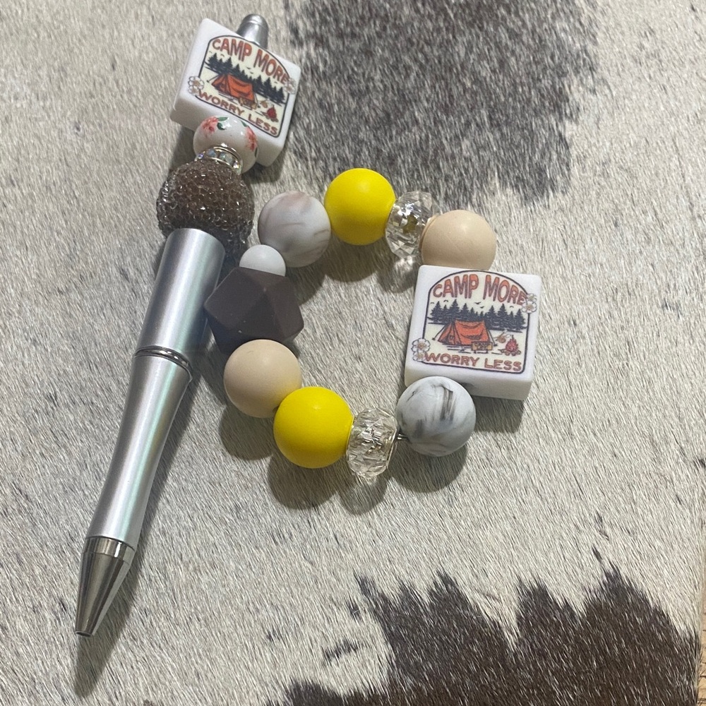 Camp More 'Worry Less' Beaded Pen and Stanley Cup Charm